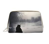 WBQLSL Black Cat in the Snow - Borsa per il trucco in pelle, portatile, di grande capacità, da viaggio, con tasca per il trucco
