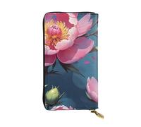 WBQLSL Blooming Peonies Elegante portafoglio in pelle, 19 x 10,5 cm lungo portamonete con cerniera, comodo portafoglio per contanti da viaggio