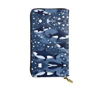 WBQLSL Blue Killer Whale Pochette lunga in pelle con portamonete con cerniera e 12 scomparti per carte di credito, portafoglio per contanti da viaggio leggero
