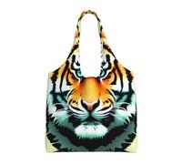 WBQLSL Borsa a tracolla con stampa di testa di tigre, adatta per borse di tela robuste, borse della spesa, nera, taglia unica