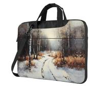 WBQLSL Borsa a tracolla e valigetta per computer portatile con stampa di scene di neve con pittura a olio, facile da trasportare per viaggi di lavoro e lavoro, Nero , 14 inch