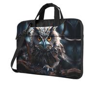 WBQLSL Borsa a tracolla e valigetta per computer portatile con stampa gufo, facile da trasportare per viaggi di lavoro e lavoro, Nero , 15.6 inch
