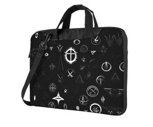 WBQLSL Borsa a tracolla e valigetta per computer portatile con stampa universale in bianco e nero, facile da trasportare per viaggi di lavoro e lavoro, Nero , 15.6 inch