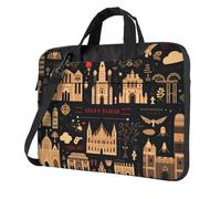 WBQLSL Borsa a tracolla e valigetta per laptop con stampa fortezza, facile da trasportare per viaggi di lavoro e lavoro, Nero , 14 inch