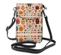 WBQLSL Borsa a tracolla piccola per cellulare, in pelle PU, chiusura magnetica a scatto, antifurto, stampa floreale etnica