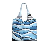 WBQLSL Borsa a tracolla stampata con onde che lambiscono le rocce, adatta per borse di tela robuste, borse della spesa, nero, taglia unica