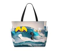 WBQLSL Borsa da viaggio blu della spiaggia del modello dell'onda del mare del fumetto per la palestra/piscina/supermercato shopping/breve viaggio