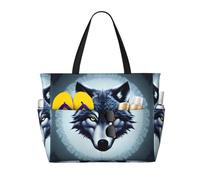 WBQLSL Borsa da viaggio della spiaggia del modello della testa di lupo feroce per la palestra/piscina/supermercato shopping/breve viaggio