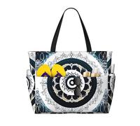 WBQLSL Borsa da viaggio rotonda bianca e nera della spiaggia del modello del totem per la palestra/piscina/supermercato shopping/breve viaggio