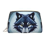 WBQLSL Borsa di trucco in pelle con testa di lupo feroce, borsa portatile di stoccaggio di trucco di grande capacità, viaggio a mano con la borsa di trucco della tasca