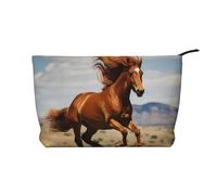 WBQLSL Borsa per cosmetici in velluto a coste con cavallo al galoppo, borsa da viaggio, può contenere rossetti, cipria e altri cosmetici, nero, taglia unica