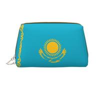 WBQLSL Borsa per il trucco in pelle con bandiera del Kazakistan, borsa portatile di grande capacità, borsa da viaggio con tasca per il trucco, bianca, taglia unica