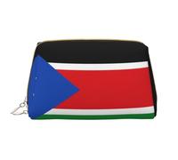 WBQLSL Borsa per il trucco in pelle con bandiera del Sud Sudan, borsa portatile di grande capacità, borsa da viaggio con tasca per il trucco, bianca, taglia unica