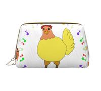 WBQLSL Borsa per il trucco in pelle con gallina cantante, borsa portatile di grande capacità, borsa da viaggio a mano con tasca per il trucco, bianca, taglia unica
