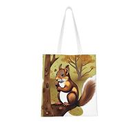 WBQLSL Borsa per la spesa con scoiattolo che mangia noci, borsa in tela leggera unisex, adatta per shopping, promozione di eventi, viaggi, lavoro, borsa tote riutilizzabile, nera, taglia unica