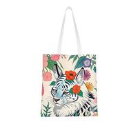 WBQLSL Borsa per la spesa con tigre bianca carina, borsa unisex in tela leggera, adatta per shopping, promozione di eventi, viaggi, lavoro, borsa tote riutilizzabile, nera, taglia unica