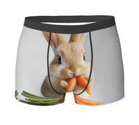 WBQLSL Boxer da uomo con stampa di coniglio che mangia carote, ad asciugatura rapida, traspirante e comodo da indossare tutti i giorni, nero, Large