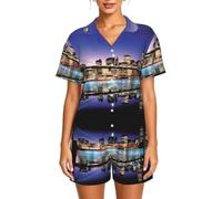 WBQLSL Brooklyn Bridge at night - Set pigiama da donna a maniche corte con bottoni con colletto elastico in vita, Nero , 5XL-6XL
