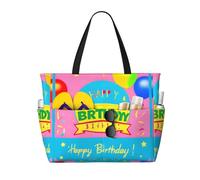 WBQLSL Buon compleanno Balloon Pattern spiaggia borsa da viaggio per palestra/piscina/supermercato shopping/breve viaggio