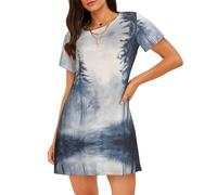 WBQLSL Camicia da notte a maniche corte con stampa della foresta nella nebbia, ideale per la casa rilassata da donna, Nero , XL