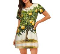 WBQLSL Camicia da notte a maniche corte con stampa di alberi da frutto, ideale per la casa rilassata da donna, Nero , M