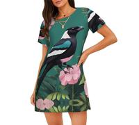 WBQLSL Camicia da notte a maniche corte con stampa di disegni geometrici di piante e animali, ideale per la casa rilassata da donna, Nero , 3XL