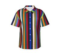 WBQLSL Camicia hawaiana a maniche corte con stampa a righe colorate, camicia casual da uomo per vacanze al mare ed estate in piscina, Nero , 3XL/4XL