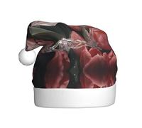 WBQLSL Cappello di Babbo Natale stampato con tulipani rosa e cristallo, decorazione per atmosfera per feste di Natale, festa di Capodanno interattivo Prop