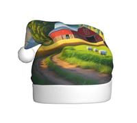 WBQLSL Cappello di Babbo Natale stampato paesaggio rurale della fattoria, decorazione dell'atmosfera della festa di Natale, prop interattivo del partito di Capodanno
