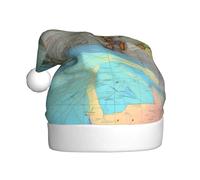 WBQLSL Cappello di peluche unisex alto 40 cm, cappello di Babbo Natale per feste di Capodanno, cappello di Babbo Natale universale per adulti con mappa del mondo dei cartoni animati