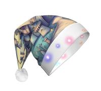 WBQLSL Cappello unisex per Natale, Capodanno, per adulti, regalo per Capodanno, festa di Natale, castello delle fiabe, cappello di Babbo Natale in peluche con luce LED