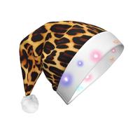 WBQLSL Cappello unisex per Natale, Capodanno, per adulti, regalo per Capodanno, Natale, feste, a strisce su leopardi, cappello di Babbo Natale in peluche con luce LED