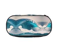 WBQLSL Cartone animato blu mare onda stampato cancelleria Storage Bag - multi-griglia stratificato matita caso portatile studente matita borsa
