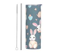 WBQLSL Cartoon carino coniglietto tazza bevanda conveniente, sport all'aria aperta ciclismo ufficio 20oz acciaio inox ecologico tazza di paglia