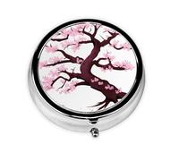 WBQLSL Cherry Blossoms Tree Mini scatola per medicine con tre scomparti, piccola scatola rotonda per medicine, portatile