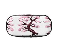 WBQLSL Cherry Blossoms Tree Printed Stationery Storage Bag - multi-griglia stratificata astuccio portatile studente matita borsa
