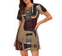 WBQLSL Chitarra Strumento Musicale Donna Manica Corta Pigiama - Girocollo Al Ginocchio Sciolto Pullover Lounge Vestiti, Nero , S