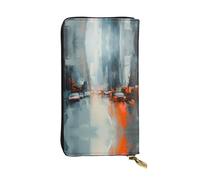 WBQLSL Città sfocata elegante portafoglio in pelle, 19 x 10,5 cm lungo portamonete con cerniera, comodo portafoglio per contanti da viaggio