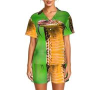 WBQLSL Cobra Snake - Set pigiama da donna a maniche corte, con colletto e bottoni elastici in vita, Nero , 5XL-6XL