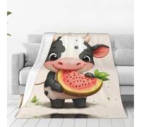 WBQLSL Coperta in flanella ultra morbida con stampa di mucca che mangia anguria, coperta per divano, coperta per pisolino, tappetino da campeggio e picnic - 152,4 x 127 cm