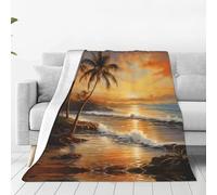 WBQLSL Coperta in flanella ultra morbida con stampa tramonto sul lago, coperta per divano di casa, coperta per pisolino, tappetino da picnic da campeggio - 101,6 x 76,2 cm