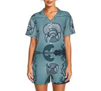 WBQLSL Crazy Save Manatee - Pigiama da donna a maniche corte, con tasche, cardigan, Nero , M-6XL