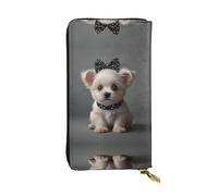 WBQLSL cucciolo che indossa fiocco nero Pochette lunga in pelle con portamonete con cerniera e 12 scomparti per carte di credito, portafoglio leggero da viaggio