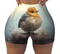 WBQLSL Cute Little Perch. I pantaloncini sportivi da donna elasticizzati stampati sono adatti per il tempo libero, l'uso quotidiano o abbigliamento sportivo, nero, L