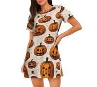 WBQLSL Divertente camicia da notte a maniche corte con stampa con testa di zucca, ideale per abbigliamento da casa rilassato da donna, Nero , M