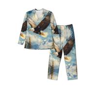 WBQLSL Eagle Soaring Printing - Set pigiama da uomo, a maniche lunghe, elastico in vita, comode tasche laterali, Nero , S
