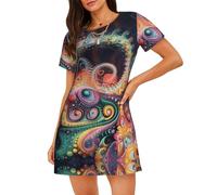 WBQLSL Elegante pigiama da donna con stampa di oggetti strani, camicia da notte a maniche corte rilassata, Nero , S