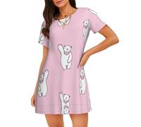 WBQLSL Elegante pigiama da donna con stampa rosa orso polare, camicia da notte a maniche corte rilassata, Nero , L