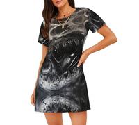 WBQLSL Elegante pigiama da donna con stampe di forme strane, camicia da notte a maniche corte rilassata, Nero , M