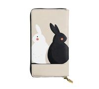 WBQLSL Elegante portafoglio in pelle bianco e nero con coniglio, 19 x 10,5 cm, portamonete con cerniera, comodo portafoglio per contanti da viaggio